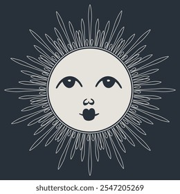 Ilustração mística do sol e da lua