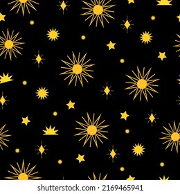 Mystical sun pattern on a black background. High quality vector illustration.