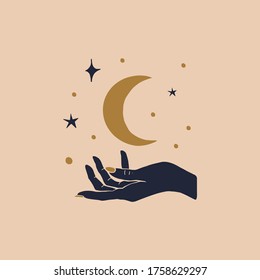 Mystical symbol hands and flower. Trendy magic symbol on a light background.