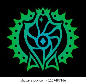Mystical symbol with wizard silhouette on black background