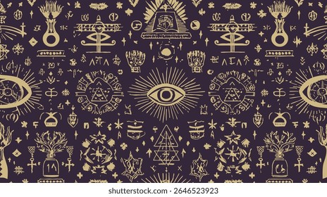 Mystical symbols scatter across arcane backdrop depicting esoteric concepts details