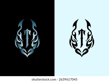 Mystical T Letter Logo Design Tribal Tattoo Concept
