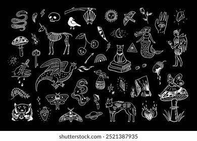 Mystical tale halloween illustrations set.