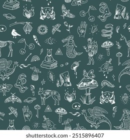 Mystical tale halloween seamless pattern.