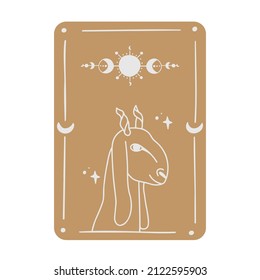 Mystical tarot card. Occult esoteric vintage tarot card with goat and lunar cycle. Witch fortune telling template theme. Vector illustration.