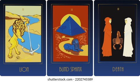 Mystical tarot reading desk card. Occult esoteric vintage tarot card. Witch fortune telling template theme. Vector illustration.