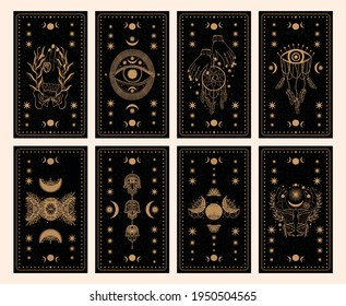 Mystical tarot Lesekarte.Occult esoteric vintage tarot card.Witch Wahrsager Vorlage Thema.Vektorgrafik.