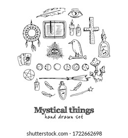 Mystical things isolated hand drawn doodles Vector set