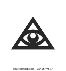 Logotipo de olho triângulo místico com moderno preto e branco espaço negativo design plano, formas geométricas triangulares e abstrato sagrado para esotérico, espiritual, marca de visão.