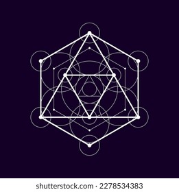 Mystical tribal geometric shape of connected lines and circles, mystic elements. Vector alchemy sacred bohemian esoteric symmetrical sign