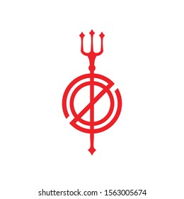 mystical trident spear weapon with abstract letter O and Z vector logo design template