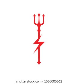 mystical trident spear weapon with thunder symbol vector logo design template