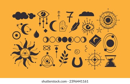 Mystical vector elements. Energy, magic, space, esotericism, numerology, fortune telling