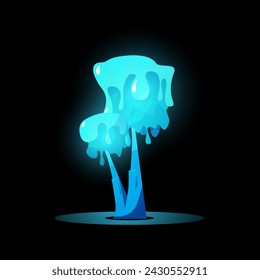 Mystical vector illustration of a tree with blue slime. A tree with a glowing blue slimy crown, creating an aura of magical nature. Suitable in fantasy design on isolated black background.