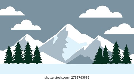 Mystical Vector Landscape Featuring Majestic Mountains, Lush Jungle Forest, Flowing River, and Glowing Moonlight Scene