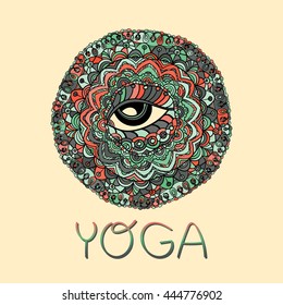 Mystical Vector Mandala. Hand drawn Round Ornament Pattern. Islam, Arabic, Indian, ottoman motifs. The all seeing eye. Yoga design.
