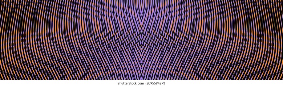 Mystical velvet violet digital abstract banner with curved lines and moire optical illusion effect. Trendy colors of the year for web design, business card, mobile apps, web banner, package.