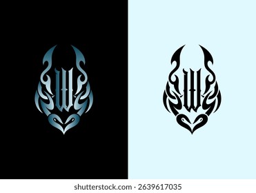 Mystical W Letter Logo Design Tribal Tattoo Concept