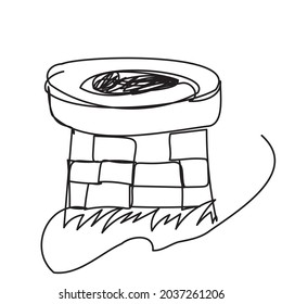 A mystical well in one line on a white background. A terrible place where a terrible creature can crawl out. Vector doodle illustration with Halloween mood.