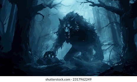 Mystical Werewolf in the Night Captivating Vector Illustration for Fantasy and Horror Concepts