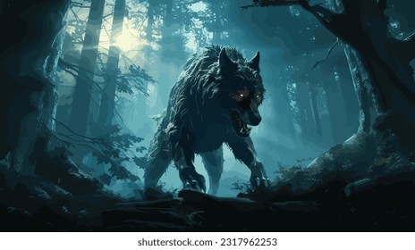 Mystical Werewolf in the Night Captivating Vector Illustration for Fantasy and Horror Concepts