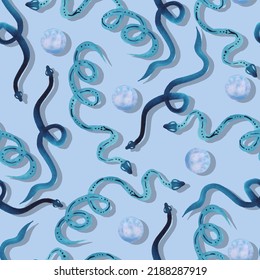 mystical witch background snake and full moon vector seamless pattern