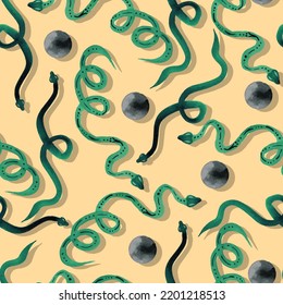 mystical witch background snake and full moon vector seamless pattern