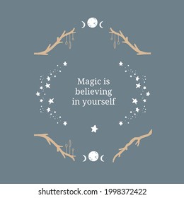 Mystical witch minamalistic esoteric  vector posters. Mystic and astrology symbols, inspirational background