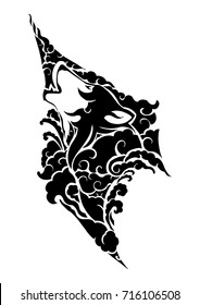  mystical wolf head with cloud design with tribal Asia style vector with withe isolated background 