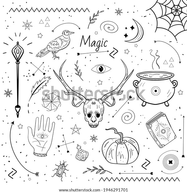 Mysticism Esoteric Occultism Witchcraft Elements Illustration Stock ...