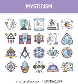 Mysticism line icons set. Isolated vector element. Outline pictograms for web page, mobile app, promo. Editable stroke.