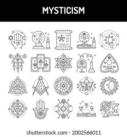 Mysticism line icons set. Isolated vector element. Outline pictograms for web page, mobile app, promo. Editable stroke.