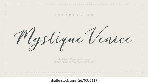 Mystique Venice Hand drawn vector alphabet. Modern monoline signature script font. Elegant Signature Font. Best Alphabet Beautiful Calligraphy Signature Font lettering handwritten
