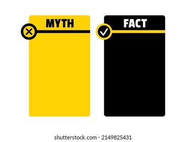 Myth And Fact Check List Infographic Vector Set. True Or Fiction With Check Mark And Cross In Circle Button Isolated On White Background. Flat Design Simple Bad And Good News Template Illustration.