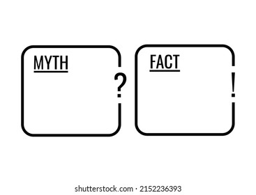 Myth and fact check list line art vector set. True or fiction infographic badge blank isolated on white background. Flat design simple black lin fake and good news template illustration.