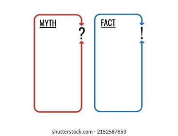 Myth and fact check list vector set. True or fiction infographic badge blank isolated on white background. Flat design simple red and blue fake and good news template illustration.