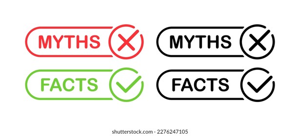 Myth and fact. Flat, color, facts and myths banners set. Vector.