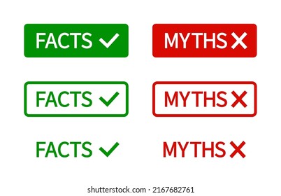 Myth And Fact. Myths And Facts. Truth And False Icons. Stamp Of Check, True, Fiction. Badge For News Isolated On White Background. Vector.