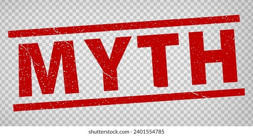 Myth stamp design on transparent background.  Grunge rubber stamp with word Myth in red. Flat design. Vector illustration EPS10. 