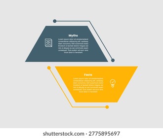 Myth vs facts comparison infographic template with trapezoid box with upside down position with 2 points comparison flat style vector