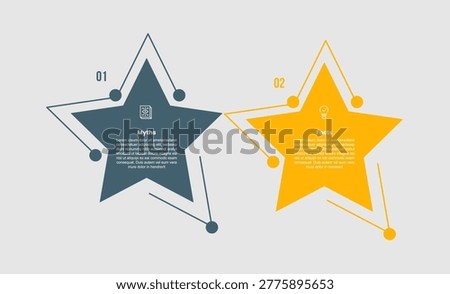Myth vs facts comparison infographic template with big star shape side by side position structure with 2 points comparison flat style vector