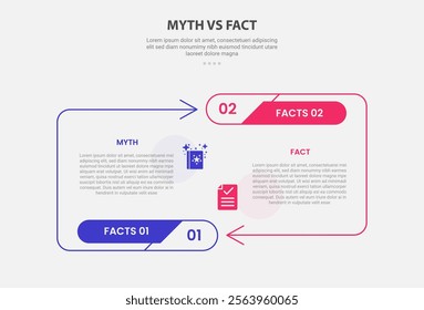 myth vs facts infographic outline style with 2 point comparison template with arrow line container opposite direction for slide presentation vector