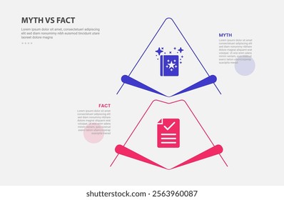 myth vs facts infographic outline style with 2 point comparison template with creative arrow stacking vertical for slide presentation vector