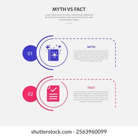 myth vs facts infographic outline style with 2 point comparison template with creative circle stack vertical for slide presentation vector