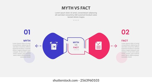 myth vs facts infographic outline style with 2 point comparison template with creative round arrow opposite direction for slide presentation vector