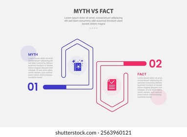 myth vs facts infographic outline style with 2 point comparison template with creative arrow ups and down opposite direction for slide presentation vector