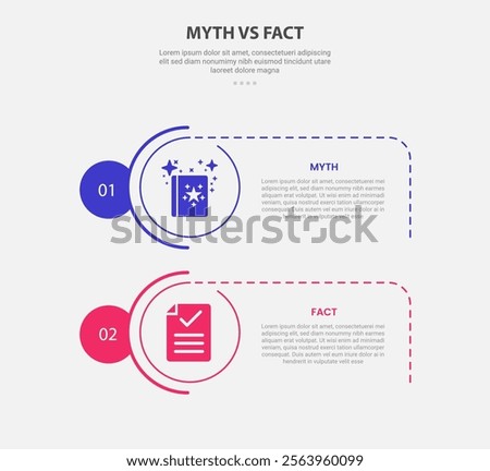 myth vs facts infographic outline style with 2 point comparison template with creative circle stack vertical for slide presentation vector