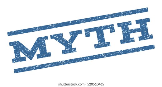 Myth watermark stamp. Text caption between parallel lines with grunge design style. Rubber seal stamp with scratched texture. Vector cobalt blue color ink imprint on a white background.