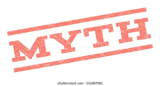 Myth watermark stamp. Text caption between parallel lines with grunge design style. Rubber seal stamp with dirty texture. Vector salmon color ink imprint on a white background.