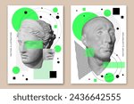 Mythical, ancient greek or roman style collage. Vector illustration. Abstract history classic statues in modern style. Collage art poster.